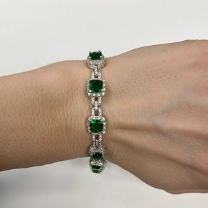 Suzy Levian Sterling Silver White & Green CZ Statement Bracelet Sample